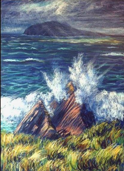 Blasket Wave Painting:: Oil Pastel