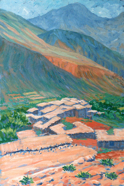 Village Rooftops Oil on Canvas