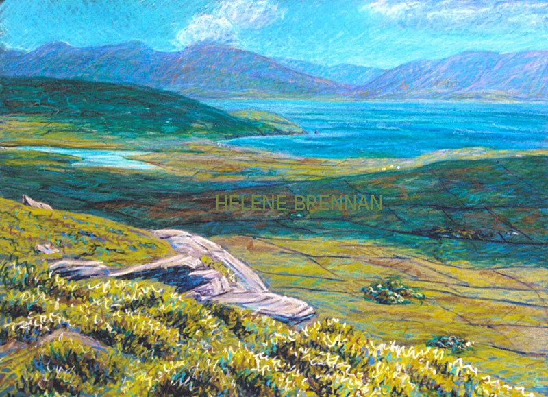View Across Dingle Bay with Searrach Painting:: Oil Pastel