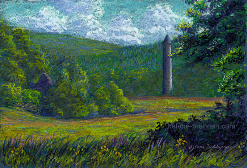 The Round Tower, Glendalough Painting:: Oil Pastel