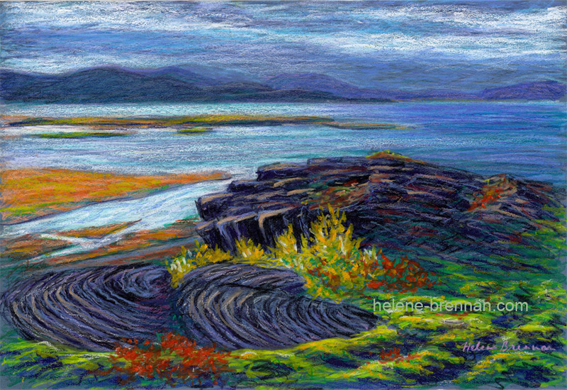 Iceland Volcanic Landscape, Lake Hakid Painting:: Oil Pastel