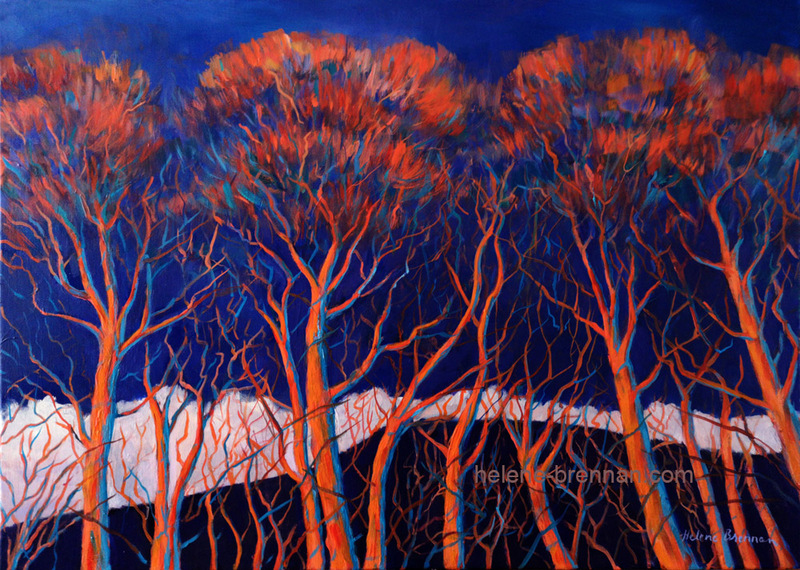 Trees in Evening Light Painting: Oil painting on canvas