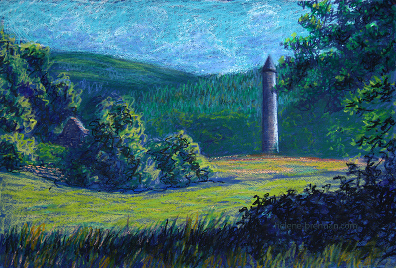 St Kevin's Tower Painting:: Oil Pastel