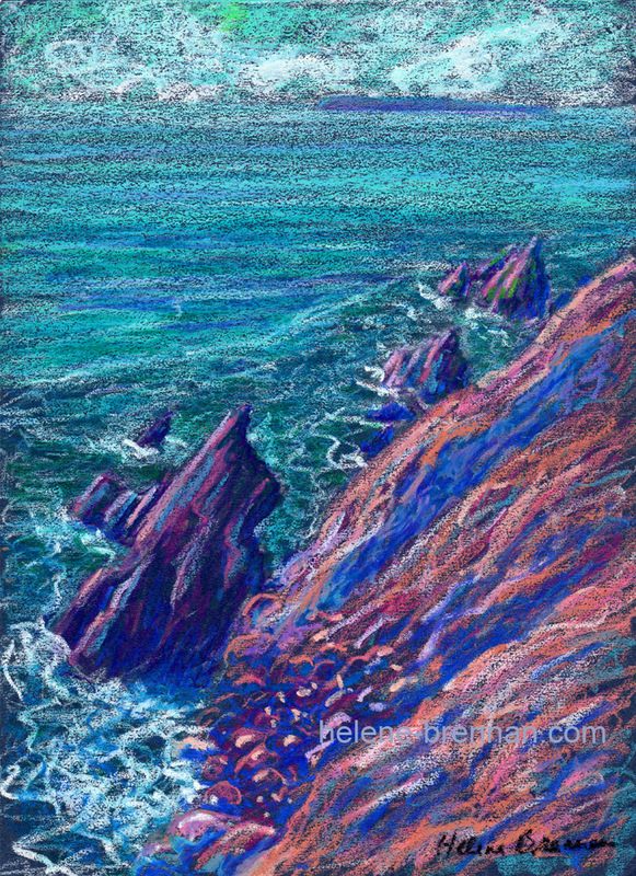 Marloes Peninsula Coast Painting:: Oil Pastel
