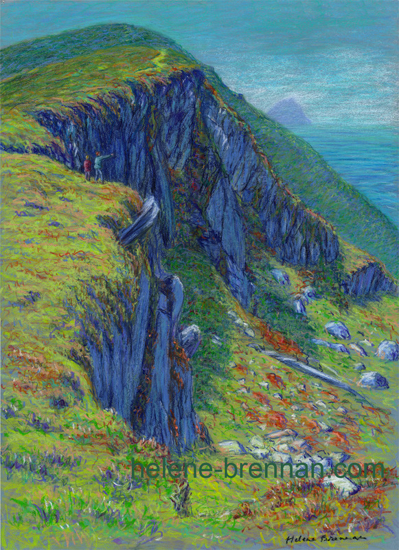On Great Blasket Island with View  of Tiaracht Painting: Oil pastel on paper