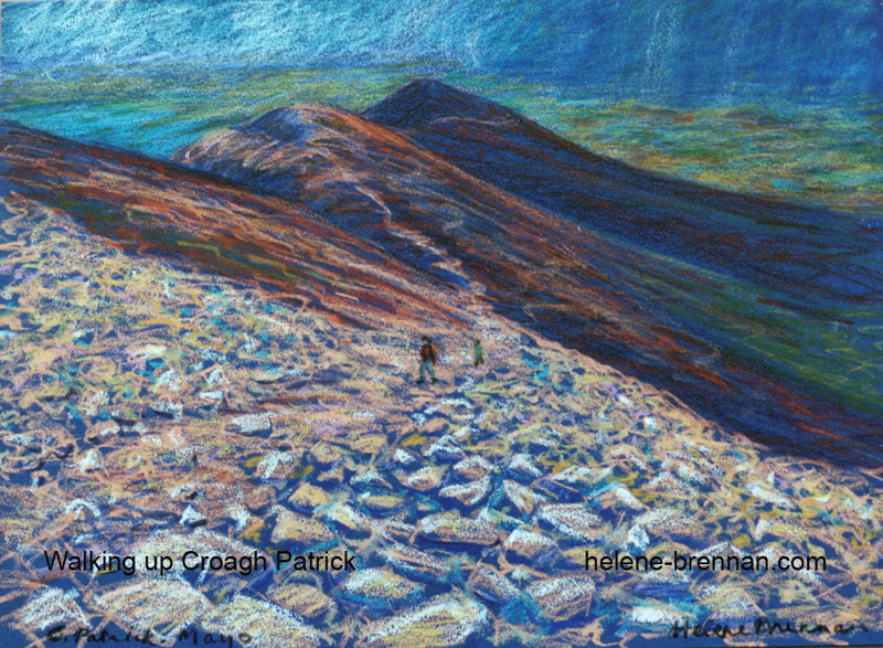 Walking up Croagh Patrick Painting:: Oil Pastel