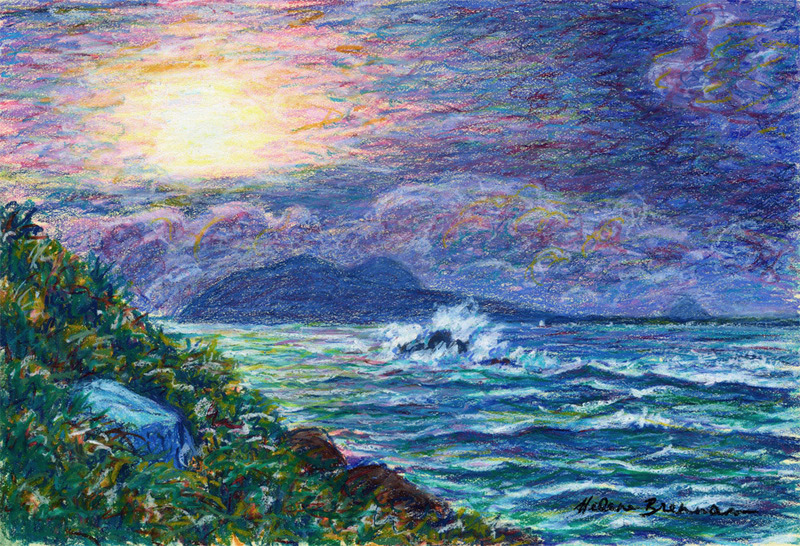 Great Blasket Island from Dunquin 02 Painting: Oil pastel on paper