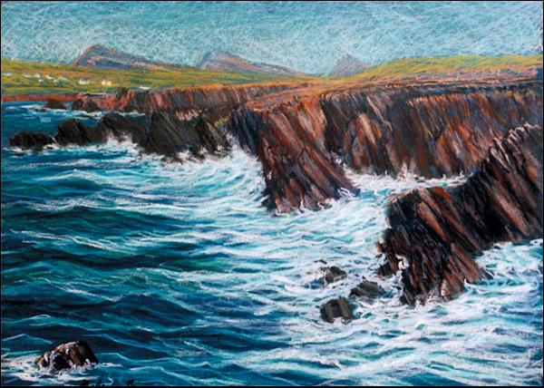 Dingle Peninsula Coast with Three Sisters Painting:: Oil Pastel