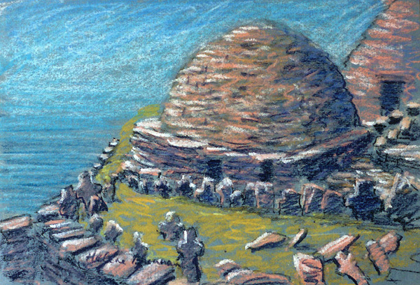 Skellig Beehives 3 Painting:: Oil Pastel