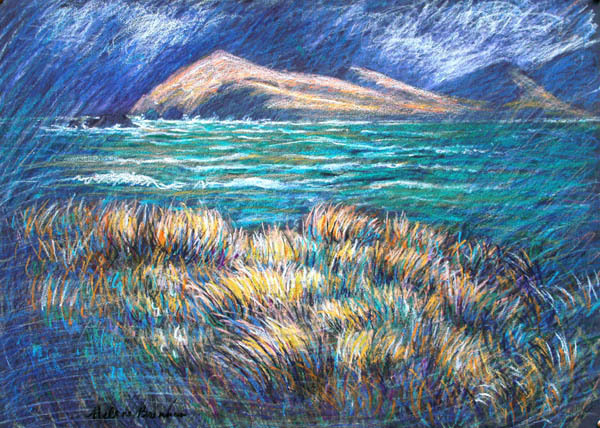 Ballydavid Storm Painting: Oil pastel on paper