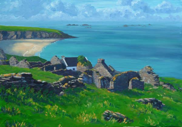Blasket Island Ruins and Beach Oil on Canvas