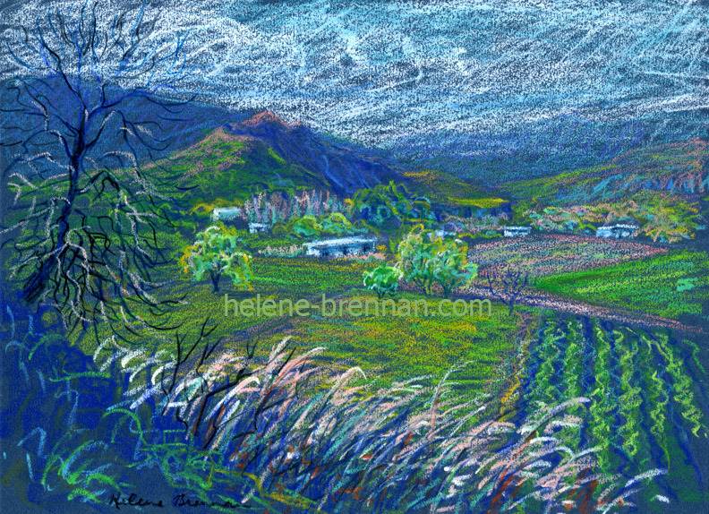 Alpujarras Landscape Painting: Oil pastel on paper
