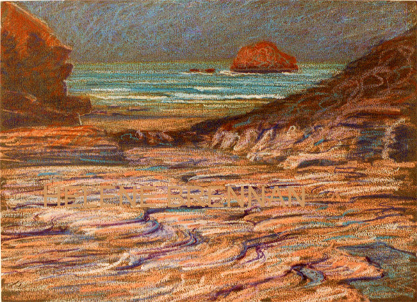 Cornwall Coastal Rocks Painting:: Oil Pastel