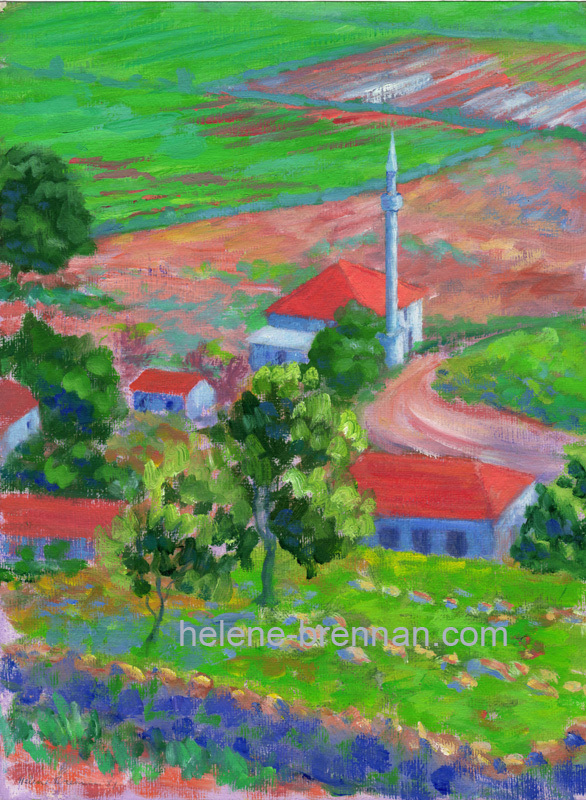 village with mosque Painting: Oil Painting