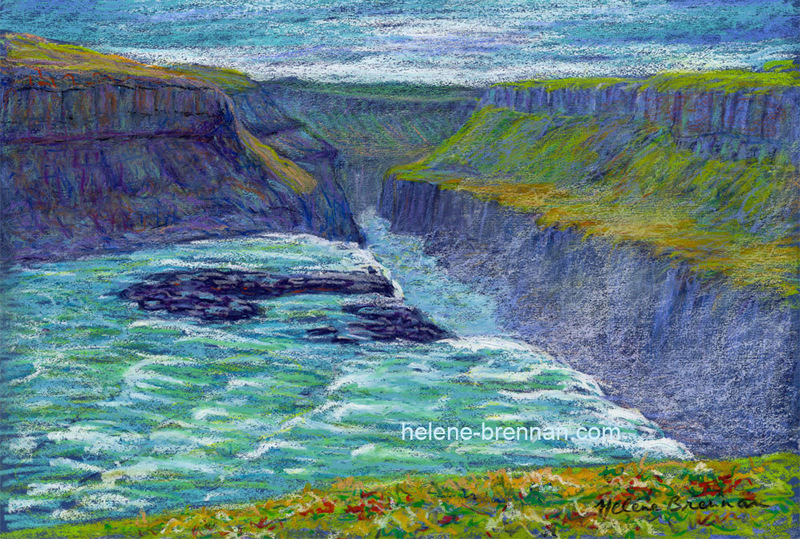 Gullfoss Waterfall Painting:: Oil Pastel