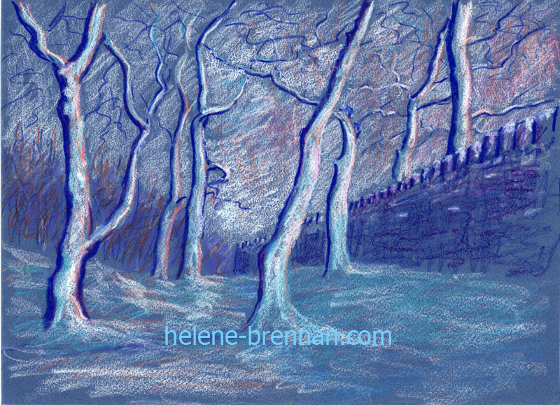 Snow at Alderley Edge water based pastels