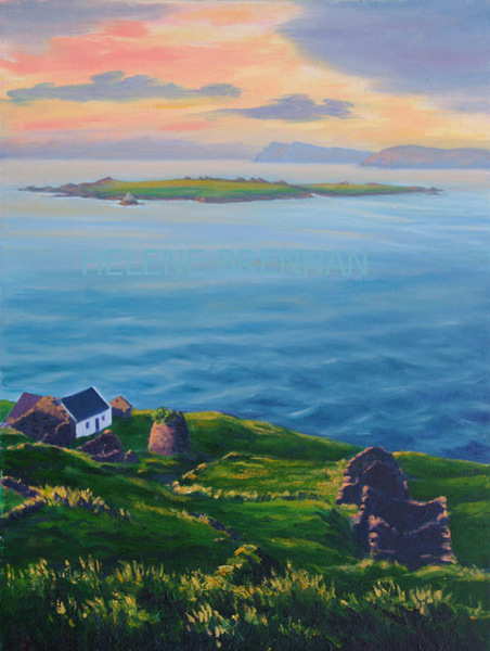 Evening Sun on Great Blasket and Beginish Painting: Oil painting on canvas