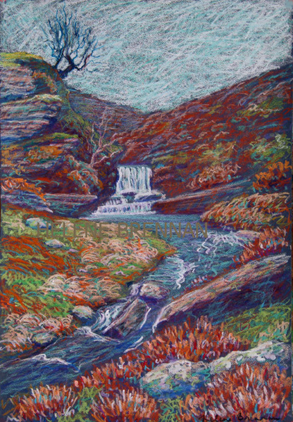 Waterfall, North Wales Painting:: Oil Pastel