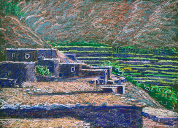 Berber Village, High Atlas Mountains Oil pastel