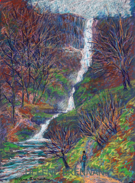 Pistyll Rhaeadr Waterfall North Wales Painting:: Oil Pastel